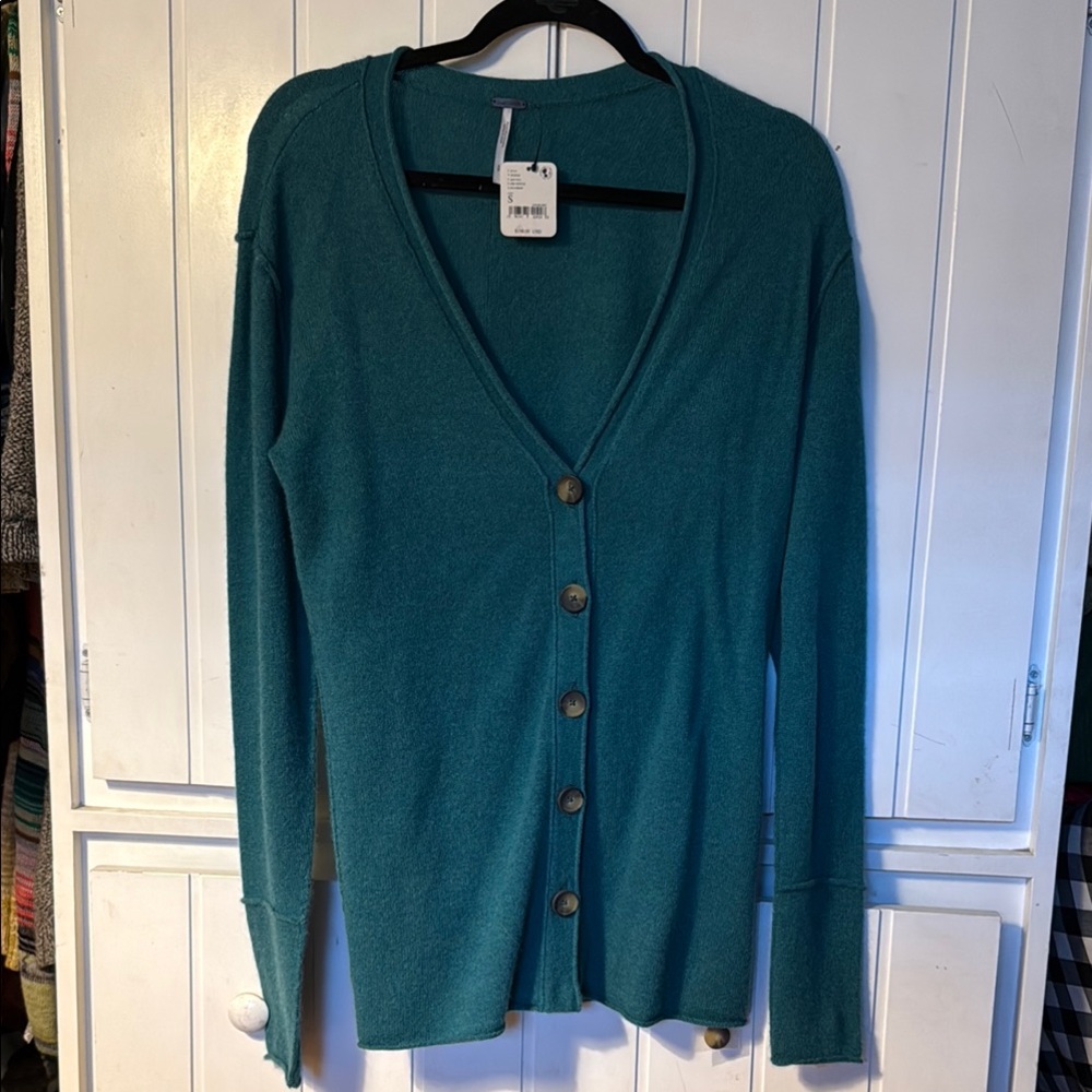 Free People Teal Button-Up Women's Cardigan